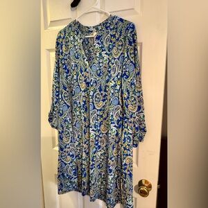 Dear Scarlett 3/4 Sleeve Blue Paisley Dress